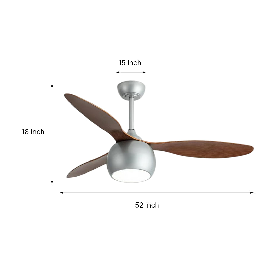 WINTHROP SILVER WHIRL CEILING FAN WITH LIGHT WOOD GRAIN LED ILLUMINATION