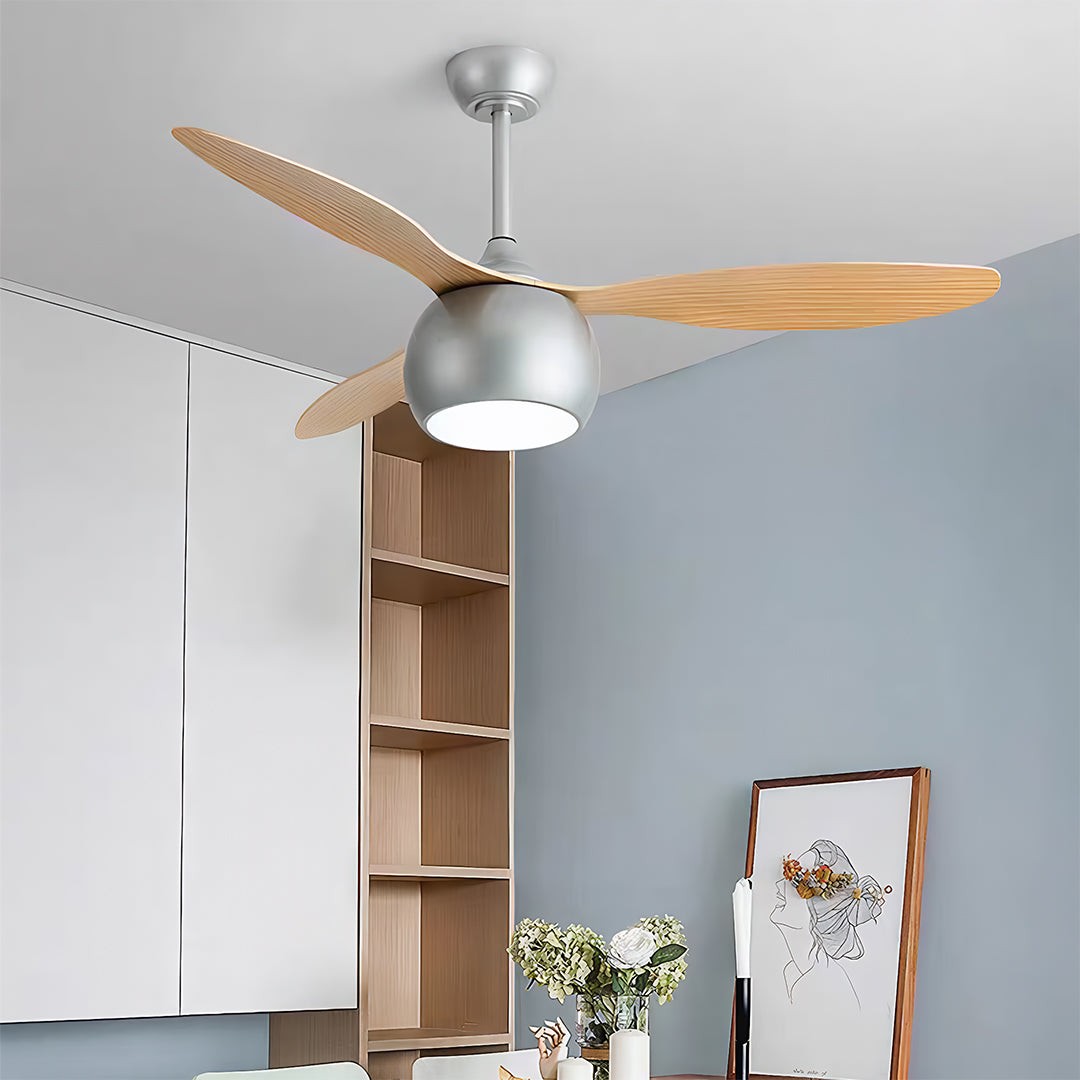 WINTHROP SILVER WHIRL CEILING FAN WITH LIGHT WOOD GRAIN LED ILLUMINATION