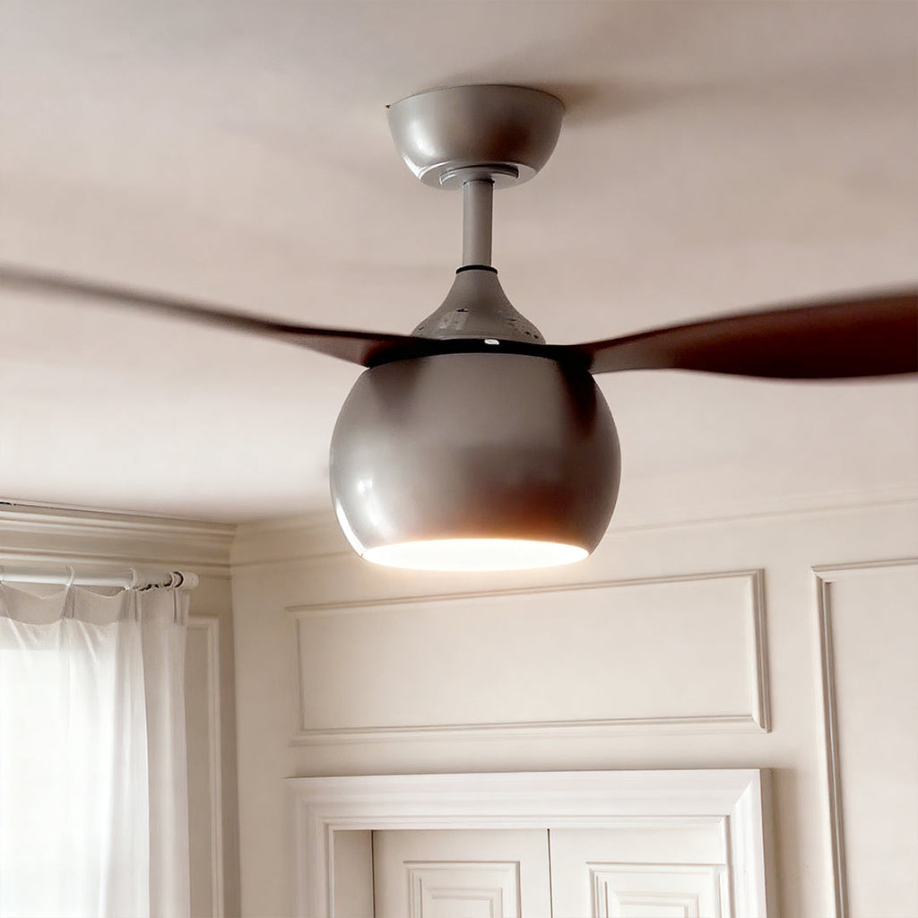 WINTHROP SILVER WHIRL CEILING FAN WITH LIGHT WOOD GRAIN LED ILLUMINATION