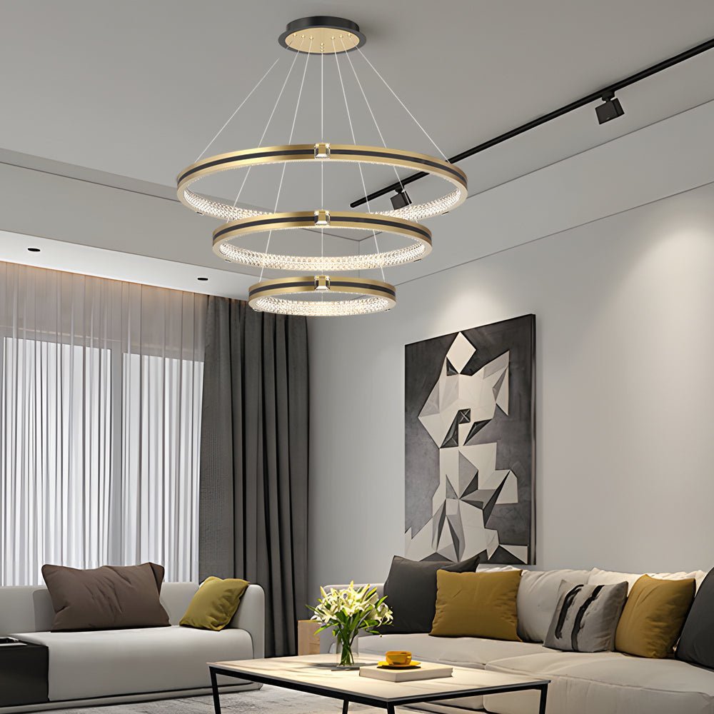 WINTHROP BRUSHED GOLD TRIO CIRCLE DIMMER CHANDELIER