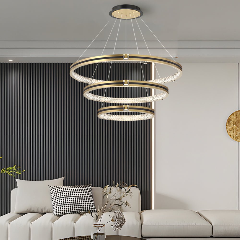 WINTHROP BRUSHED GOLD TRIO CIRCLE DIMMER CHANDELIER