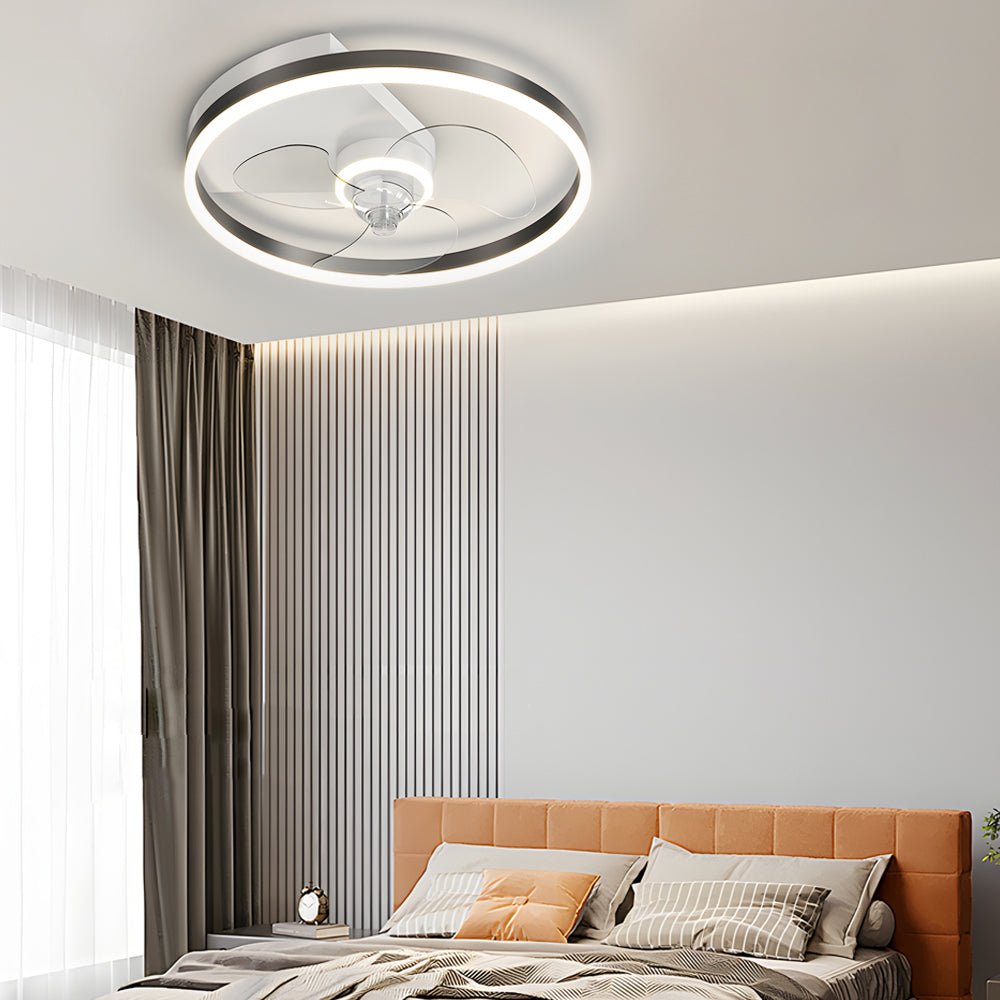 FENWICK SILENT ORB LED FLUSH MOUNT CEILING FAN WITH TRIPLE DIMMING
