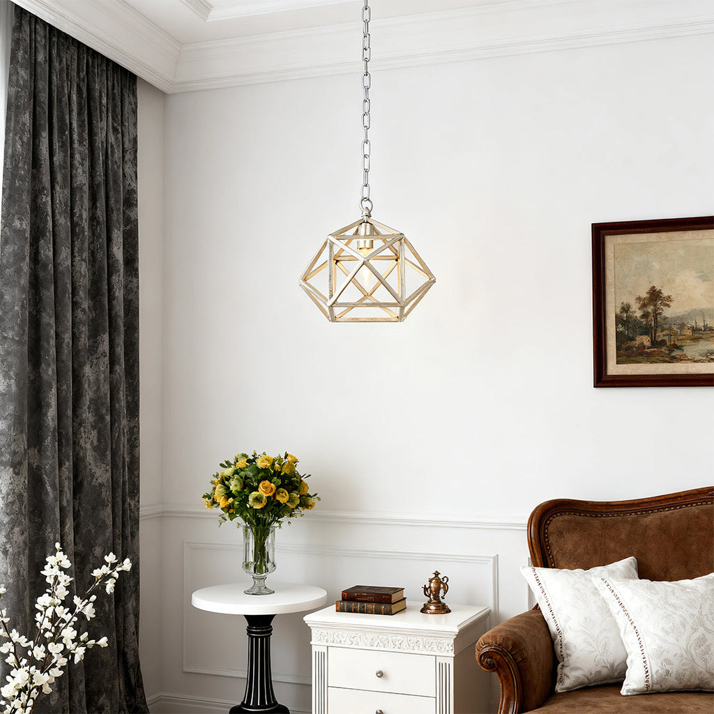 WINTHROP GOLDEN GEOMETRIC PENDANT LIGHT WITH ADJUSTABLE CHAIN