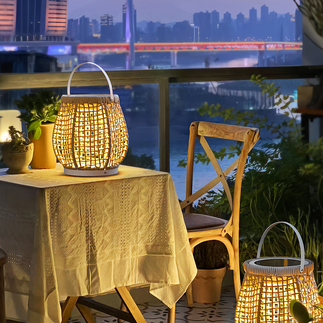 BRAMBLETON WOVEN OUTDOOR LANTERN WITH HANDLE, PORTABLE PATIO FLOOR LIGHT