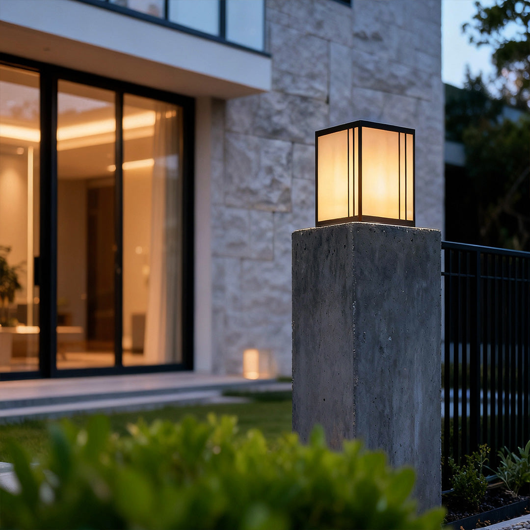 WINTERBOURNE MARBLE-CAST OUTDOOR PILLAR LANTERN