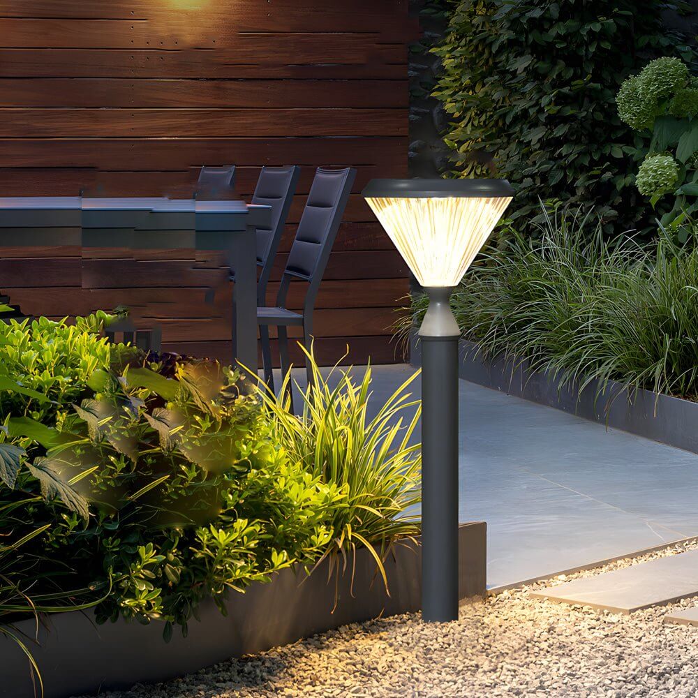 RAVENWOOD SOLAR-POWERED GARDEN COLUMN LIGHTS - CHARCOAL CONICAL TOP