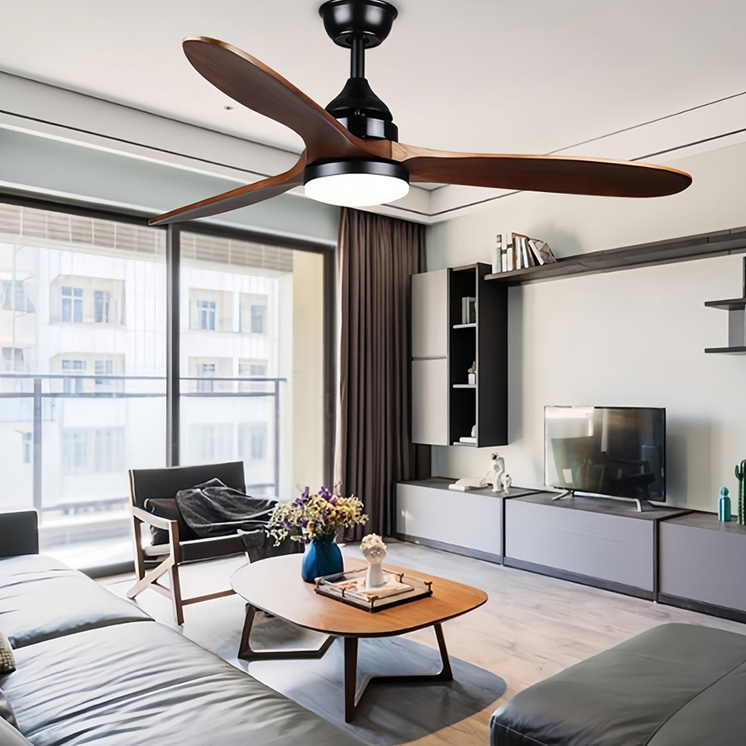 WINTERBOURNE WOODEN FLUSH MOUNT CEILING FAN WITH LIGHT AND SILENT DC MOTOR