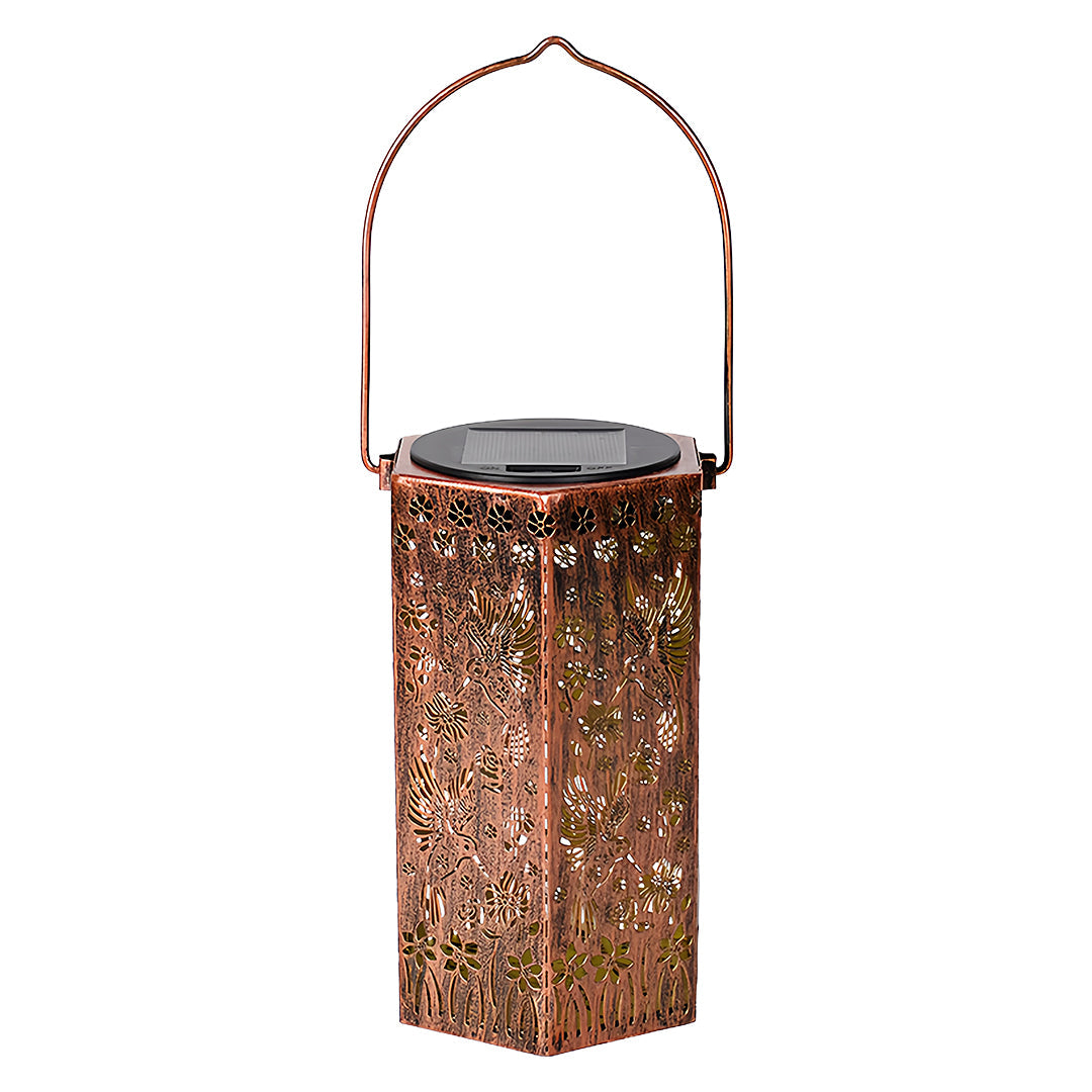RAVENHALL SCARLET SOLAR LANTERN WITH INTRICATE CUTOUT FRAME