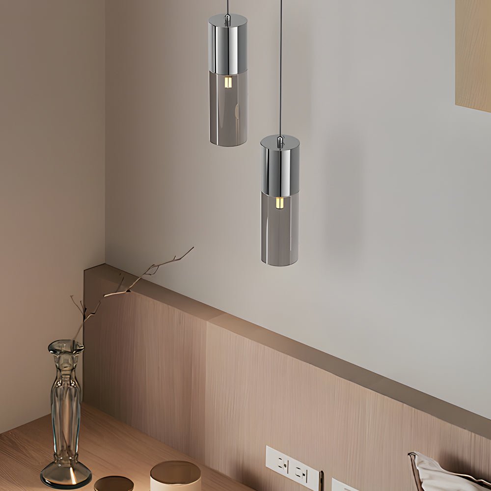 WINTHROP SMOKED GLASS CYLINDRICAL PENDANT WITH DIMMABLE ILLUMINATION