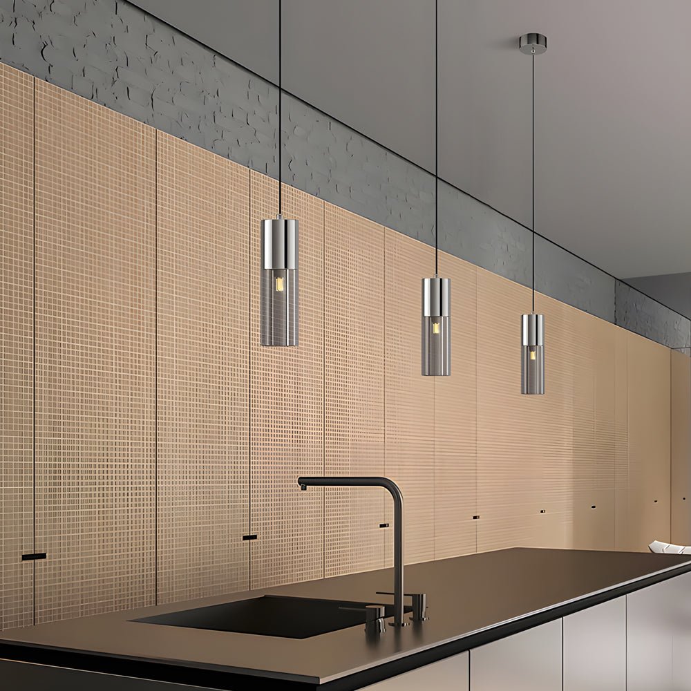 WINTHROP SMOKED GLASS CYLINDRICAL PENDANT WITH DIMMABLE ILLUMINATION