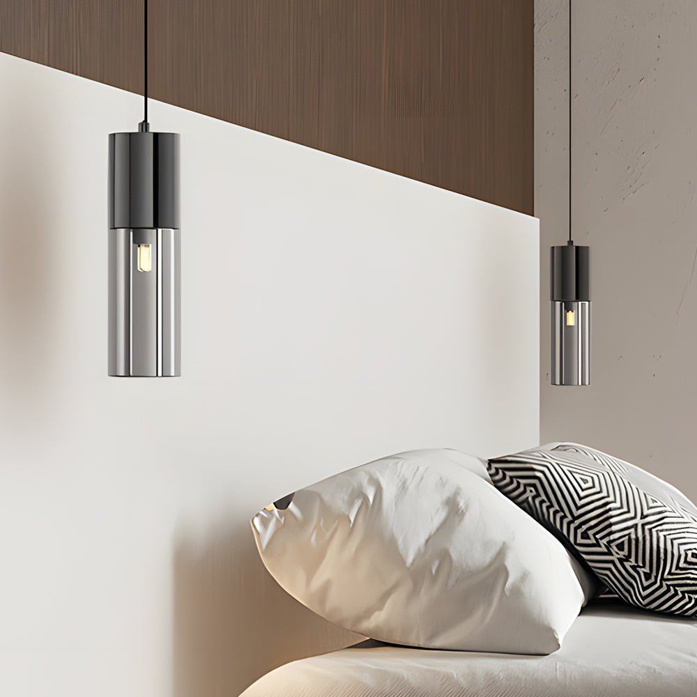 WINTHROP SMOKED GLASS CYLINDRICAL PENDANT WITH DIMMABLE ILLUMINATION