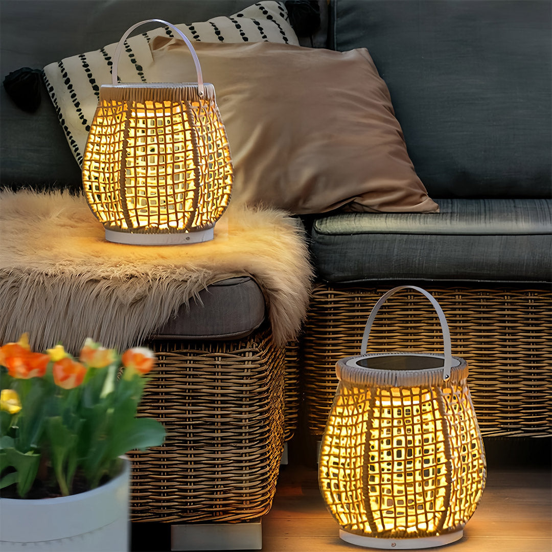 BRAMBLETON WOVEN OUTDOOR LANTERN WITH HANDLE, PORTABLE PATIO FLOOR LIGHT