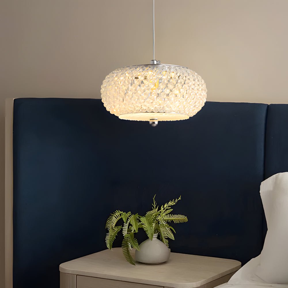 WINTHORPE CRYSTAL DRUM PENDANT LIGHT WITH DIMMABLE GLOW