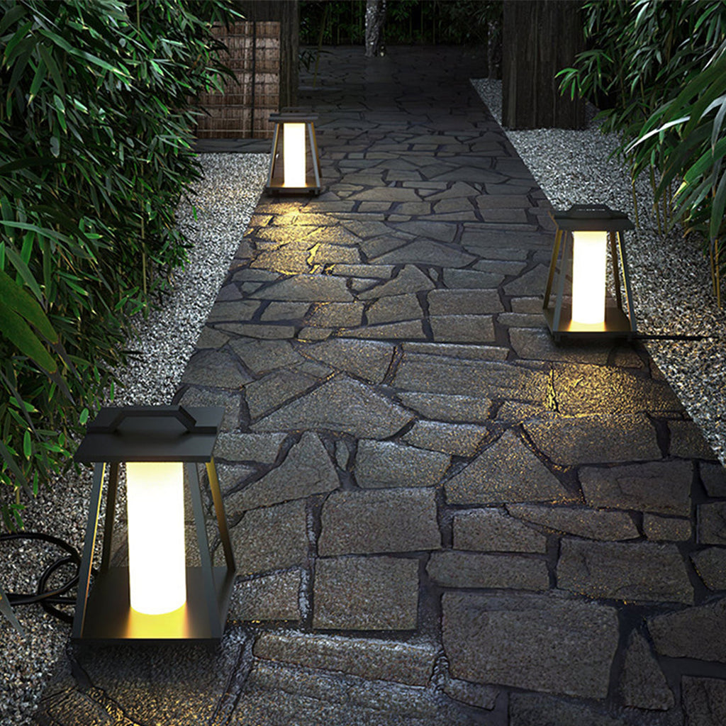RAVENSCROFT WEATHERPROOF TAPERED IRON GARDEN LANTERNS WITH JAPANESE INSPIRATION AND LED ILLUMINATION