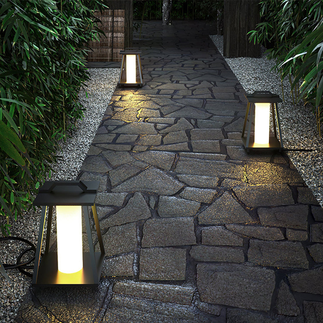 RAVENSCROFT WEATHERPROOF TAPERED IRON GARDEN LANTERNS WITH JAPANESE INSPIRATION AND LED ILLUMINATION