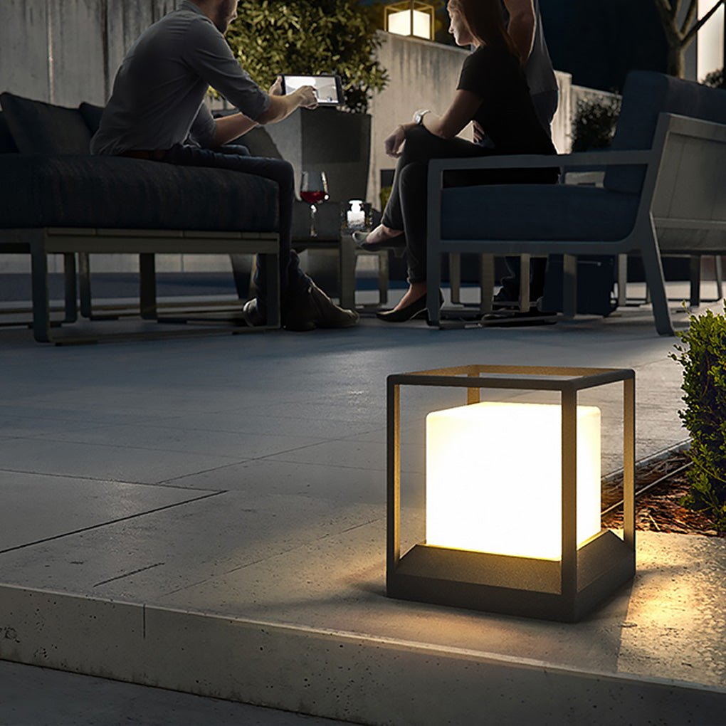 WINDSOR STONE OUTDOOR PILLAR LANTERN, WEATHERPROOF LED GARDEN LIGHT