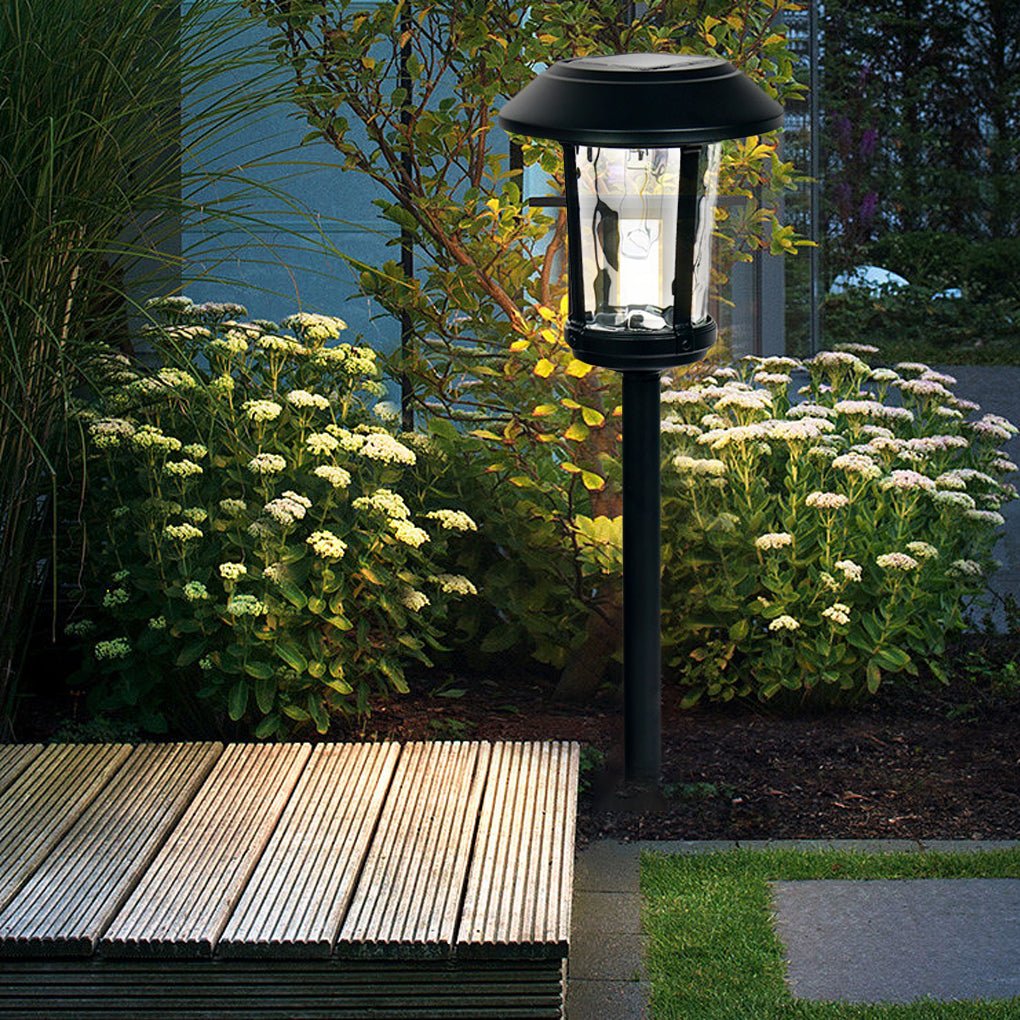 CHARLESTON GLOW SOLAR POST LANTERN WITH ARTISAN GLASS LENS