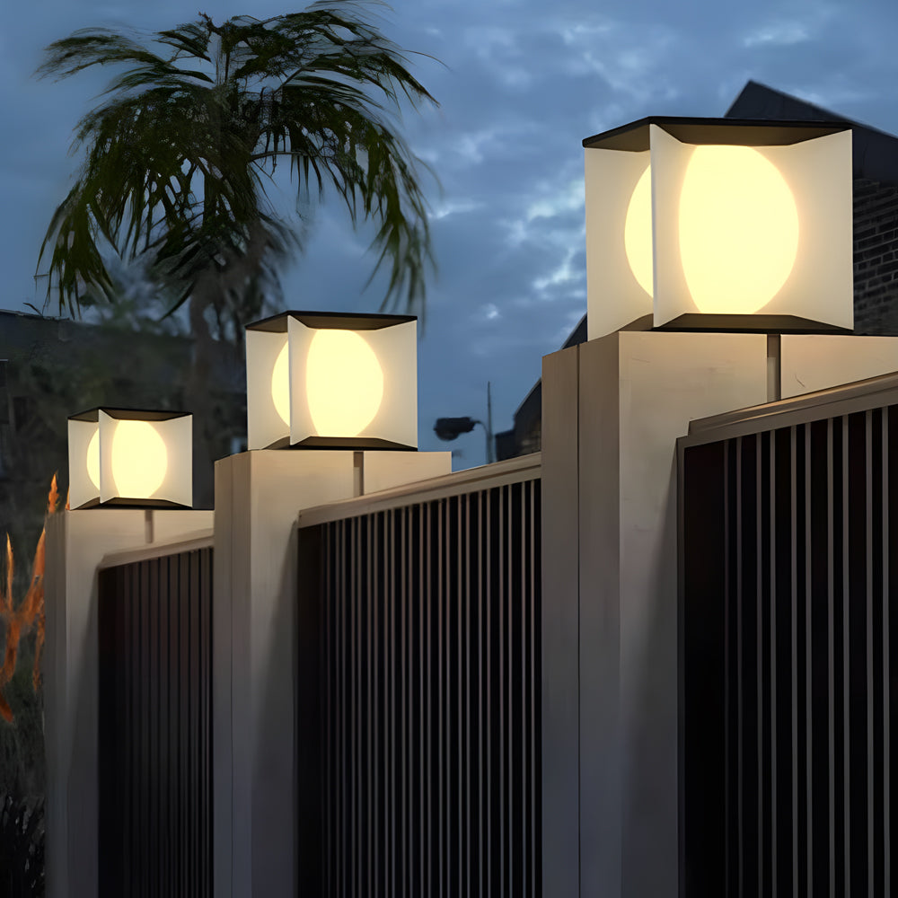 WINCHESTER SQUARE STAINLESS STEEL OUTDOOR PILLAR LIGHT WITH ACRYLIC LAMP SHADE