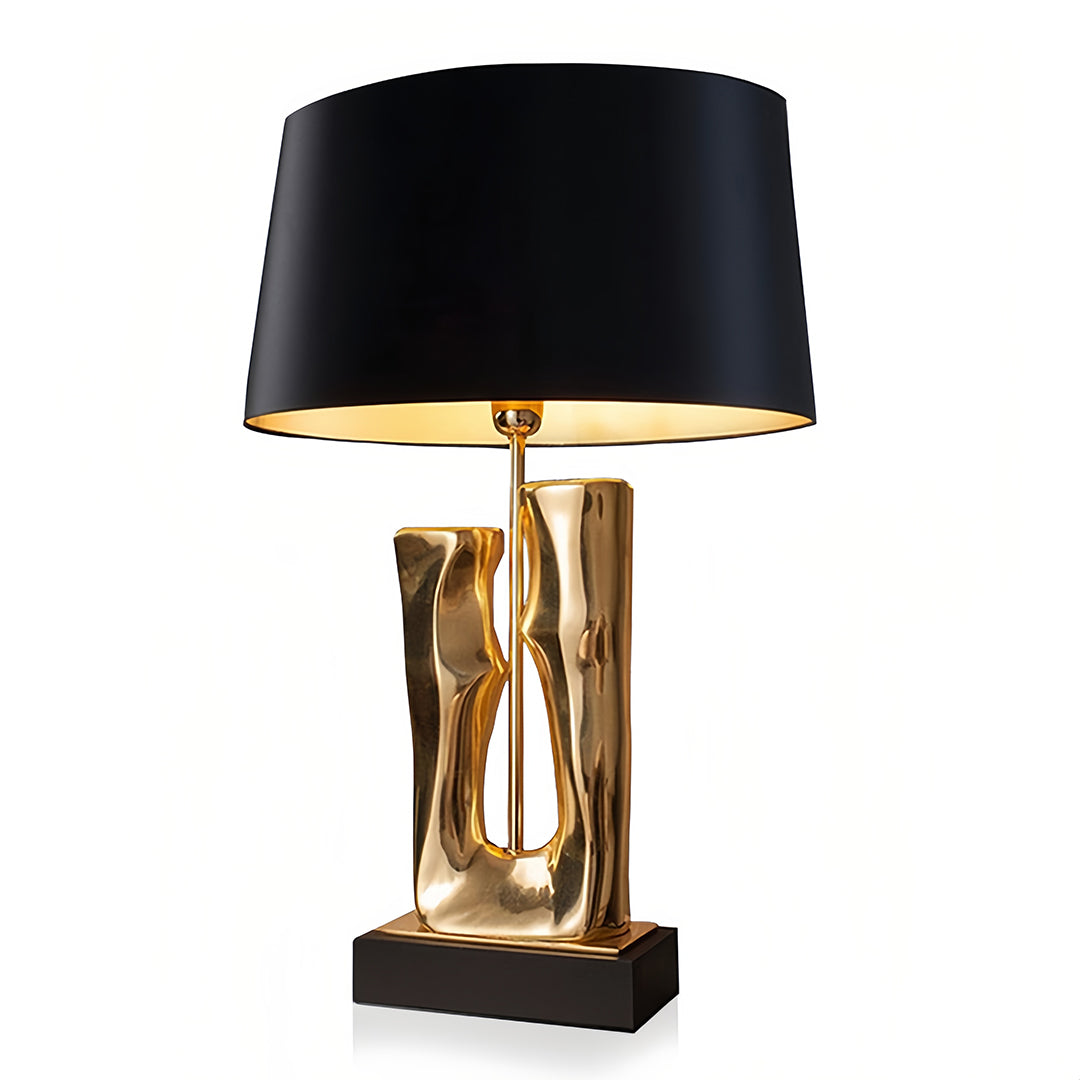 RAVENWOOD GOLDEN HORIZON TABLE LANTERN WITH SCULPTED BASE AND DRUM SHADE