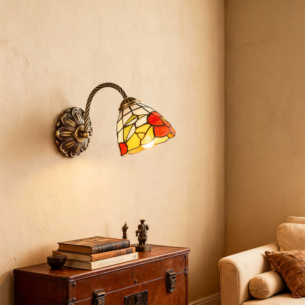 WINTERBORNE RUSTIC STAINED GLASS WALL LANTERN