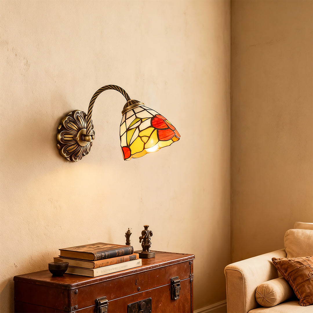 WINTERBORNE RUSTIC STAINED GLASS WALL LANTERN