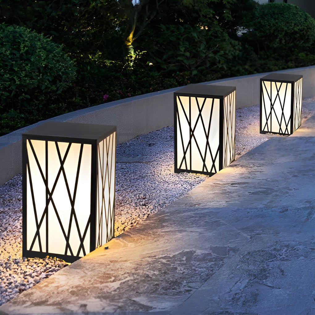 BRAMBLETON 20W SQUARE SOLAR BOLLARD WITH GEOMETRIC LAMPSHADE