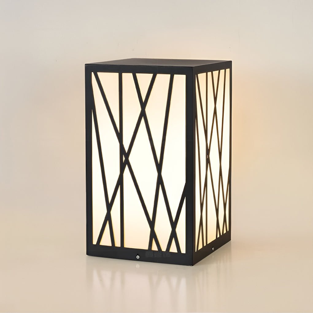 BRAMBLETON 20W SQUARE SOLAR BOLLARD WITH GEOMETRIC LAMPSHADE