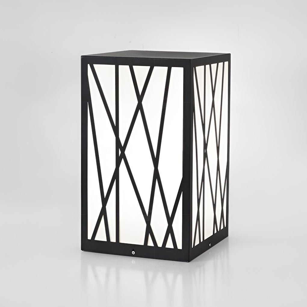 BRAMBLETON 20W SQUARE SOLAR BOLLARD WITH GEOMETRIC LAMPSHADE