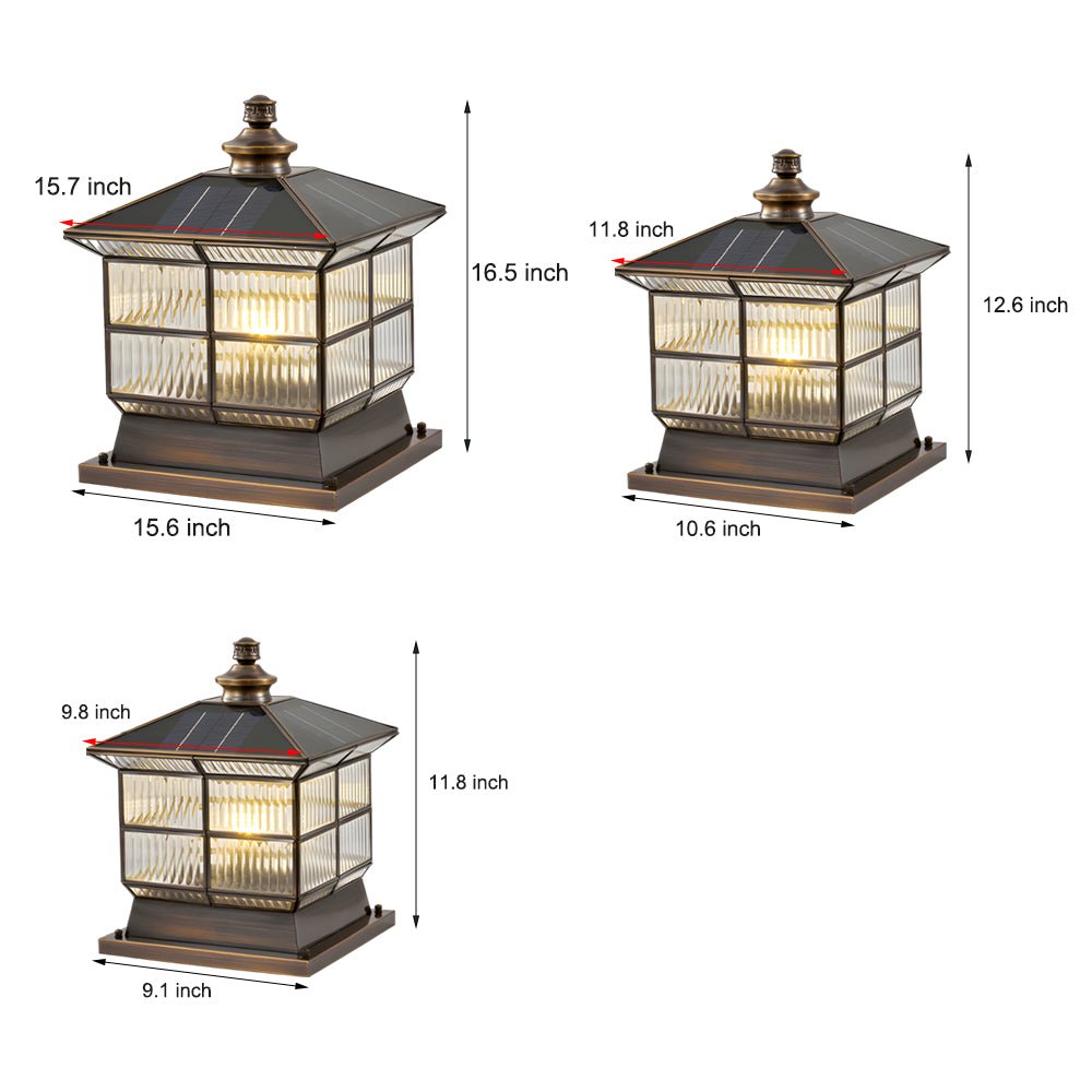 WINTERBOURNE SOLAR-POWERED BRONZE PILLAR LIGHT WITH TRIPLE BRIGHTNESS SETTINGS