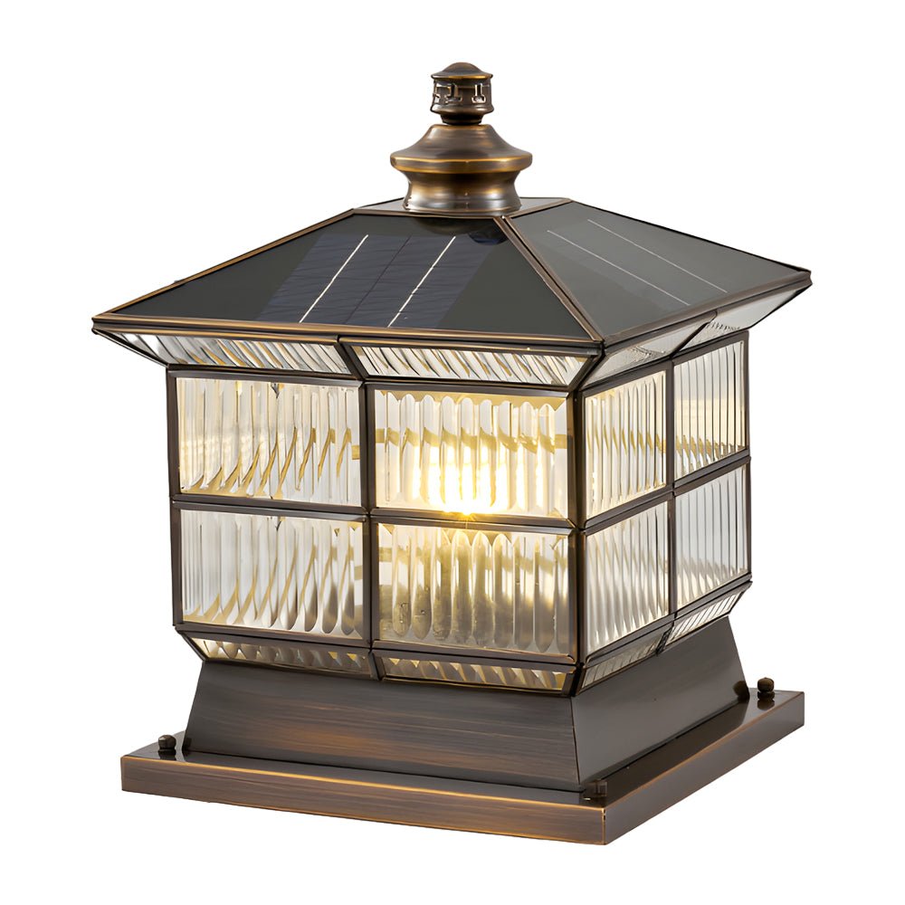 WINTERBOURNE SOLAR-POWERED BRONZE PILLAR LIGHT WITH TRIPLE BRIGHTNESS SETTINGS