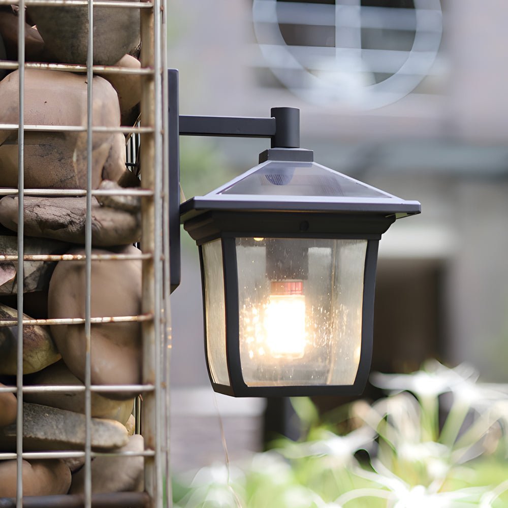 WINTERBOURNE SQUARE SOLAR WALL LANTERN WITH WATERPROOF ALUMINUM AND GLASS