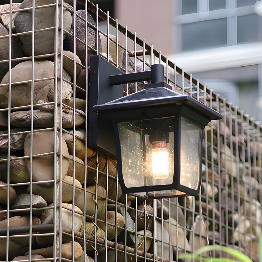 WINTERBOURNE SQUARE SOLAR WALL LANTERN WITH WATERPROOF ALUMINUM AND GLASS