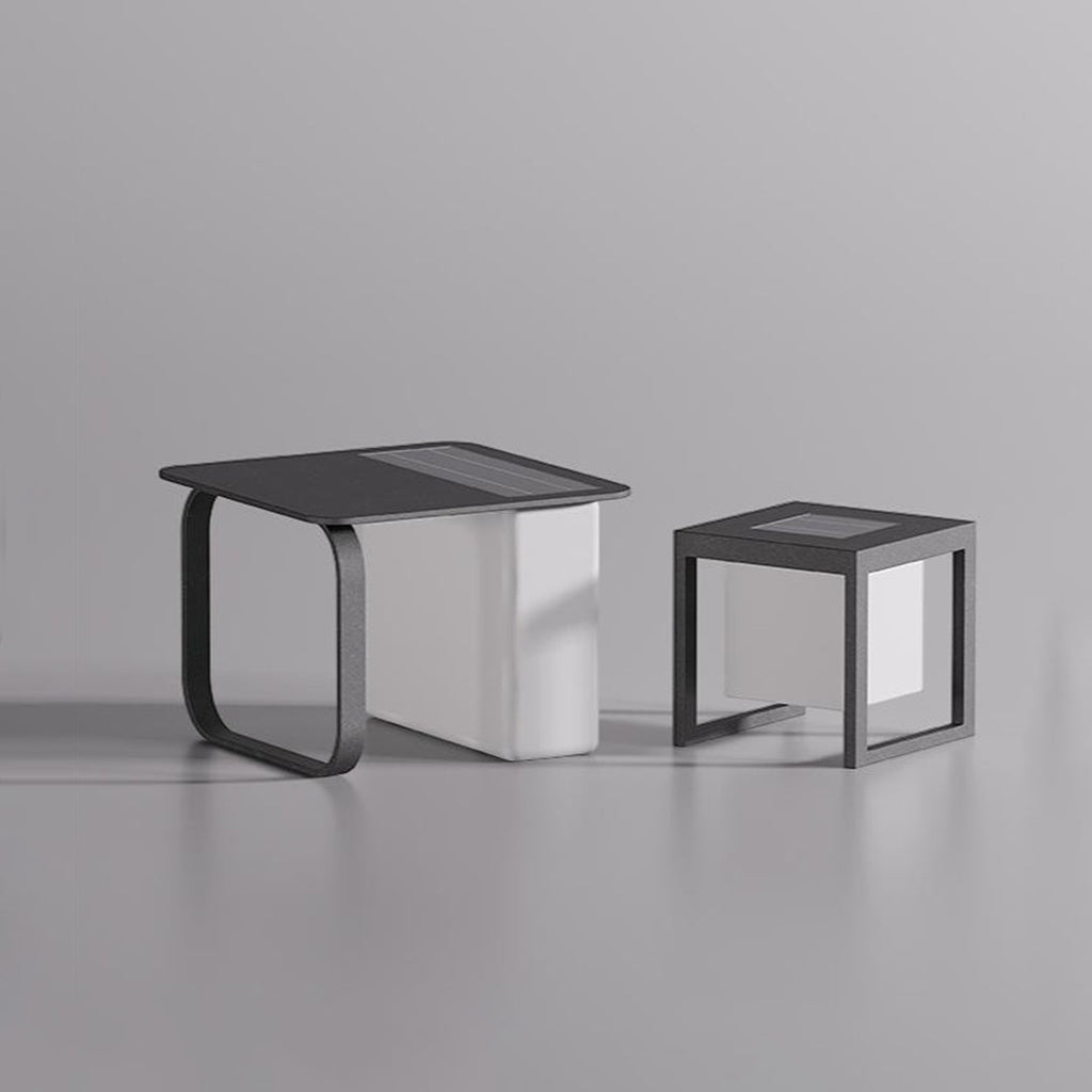 1. "HARTWELL SOLAR TABLE LAMP WITH INTEGRATED SIDE TABLE"  
   - Features a solar-powered lamp with a sleek side table, perfect for outdoor lounging.

2. "WINTHORPE SOLAR-CHARGED LAMP AND ACCENT TABLE"  
   - Combines a solar-powered light source with a s
