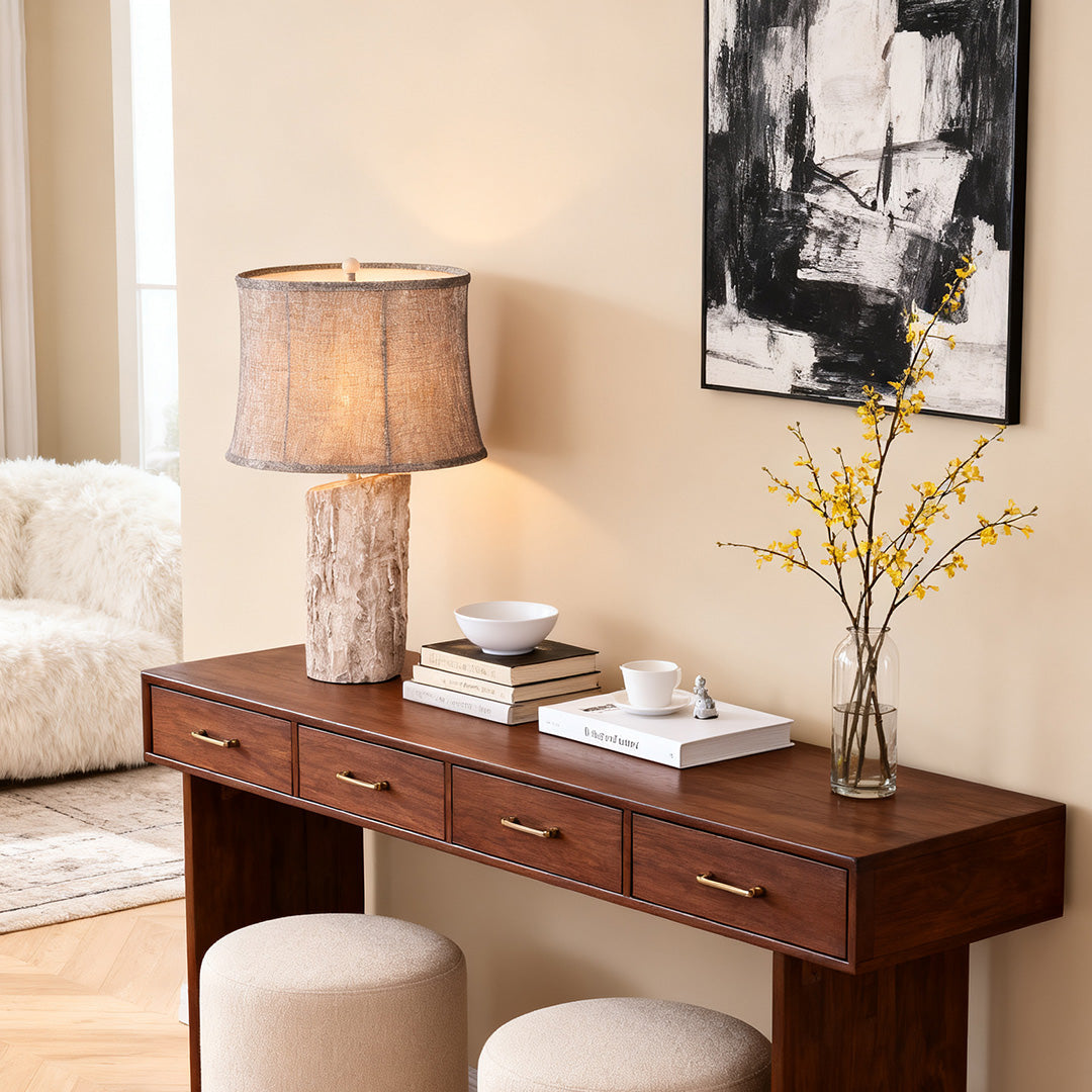 WINCHESTER WOODLAND TABLE LANTERN, REALISTIC BARK TEXTILE SHADE, SOFT GLOW ILLUMINATOR