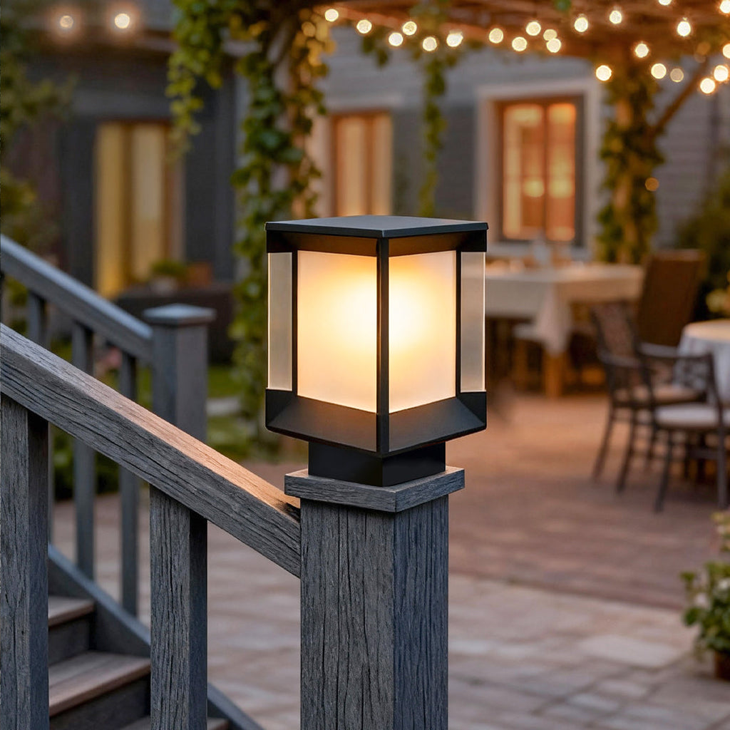 WINTHROP MODERN OUTDOOR PILLAR LANTERN, WEATHERPROOF DESIGN