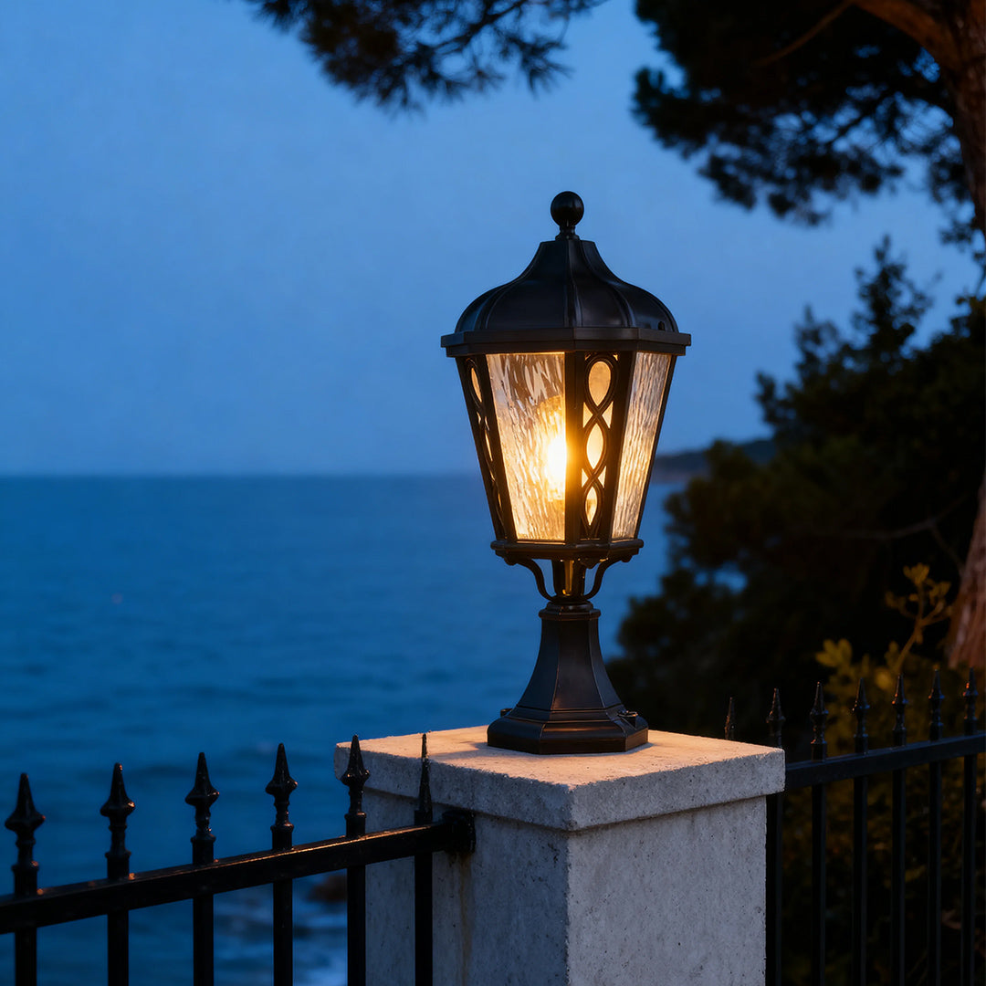 RAVENSHIRE WEATHERED ALUMINUM GARDEN LANTERN WITH GLASS ENCLOSURE