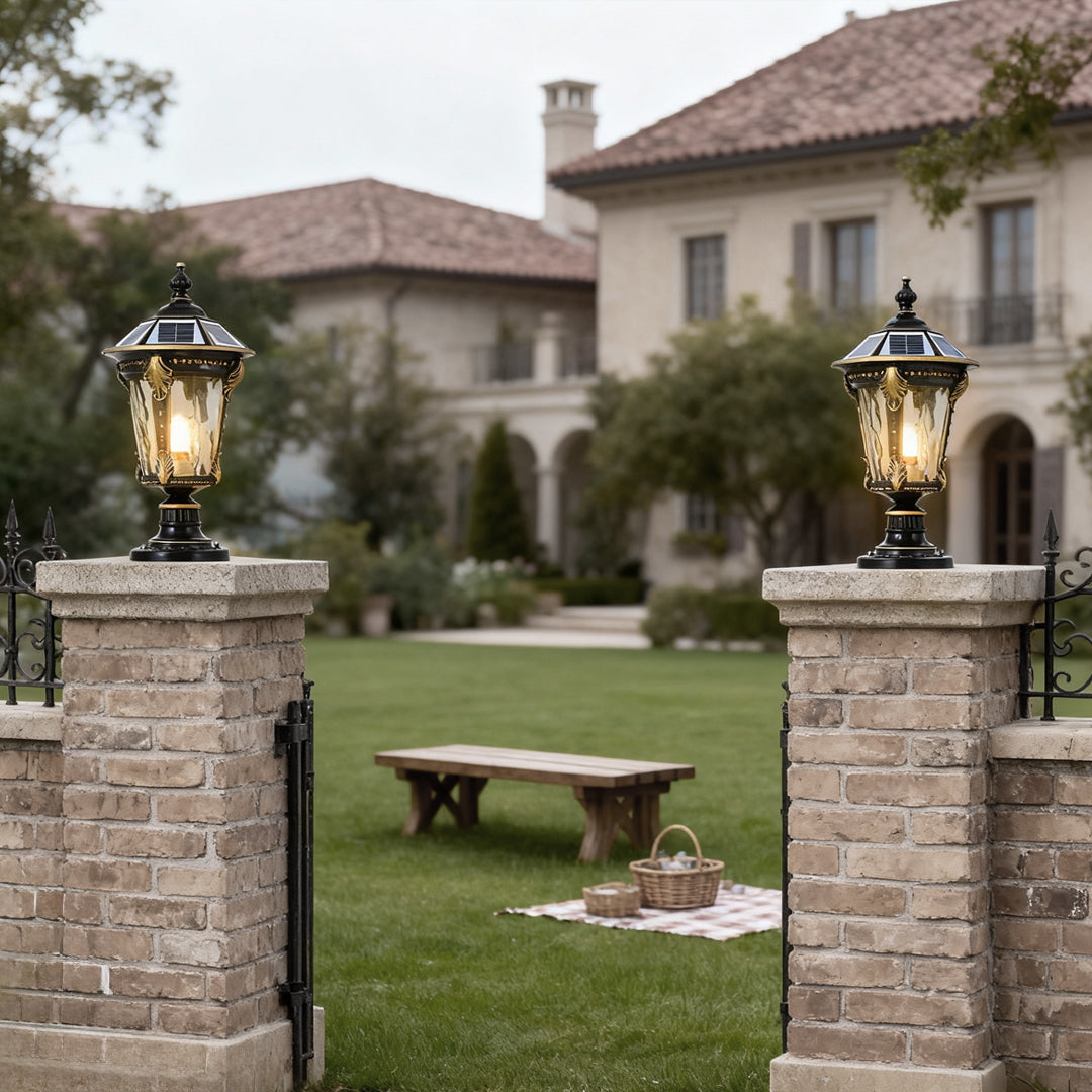 RAVENHURST SOLAR-POWERED STONE PILLAR LANTERN