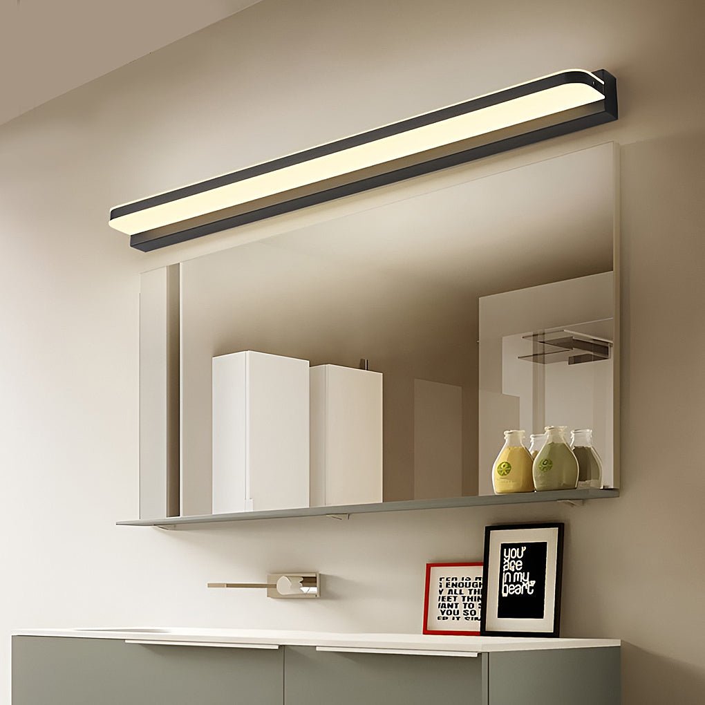 WHITECREST LED BATHROOM WALL LIGHT WITH MOUNTED PANEL AND POLISHED IRON ACCENTS