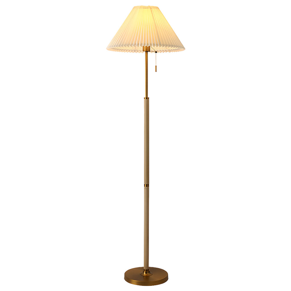 FENWICK WOODEN FLOOR LANTERN WITH PLEATED TEXTILE SHADE