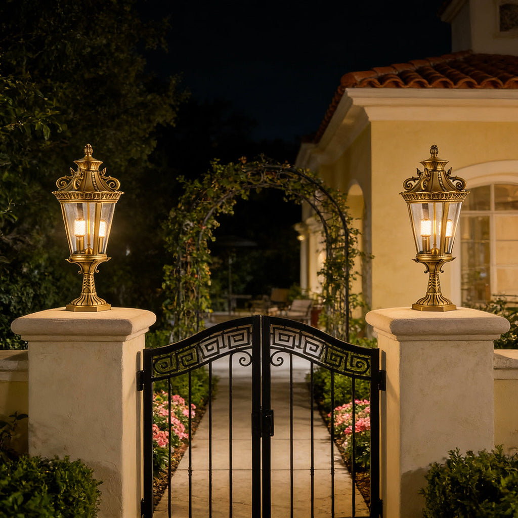 WINDSOR GLASS COLUMN OUTDOOR LIGHTING, WEATHERPROOF FENCE LANTERN