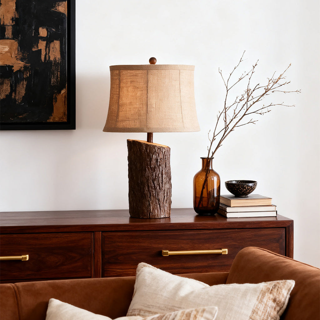 RAVENWOOD NIGHTSTAND LAMP WITH TEXTURED BARK SHADE