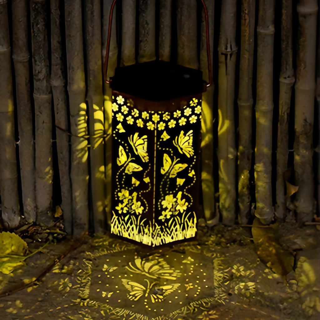 RAVENHALL SCARLET SOLAR LANTERN WITH INTRICATE CUTOUT FRAME