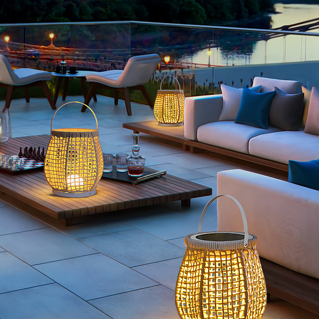 BRAMBLETON WOVEN OUTDOOR LANTERN WITH HANDLE, PORTABLE PATIO FLOOR LIGHT