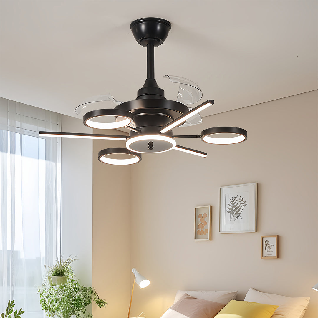 RAVENHALL TRIPLE-BLADE CEILING FAN WITH ILLUMINATED ACCENTS IN FRENCH VINTAGE BLACK IRON