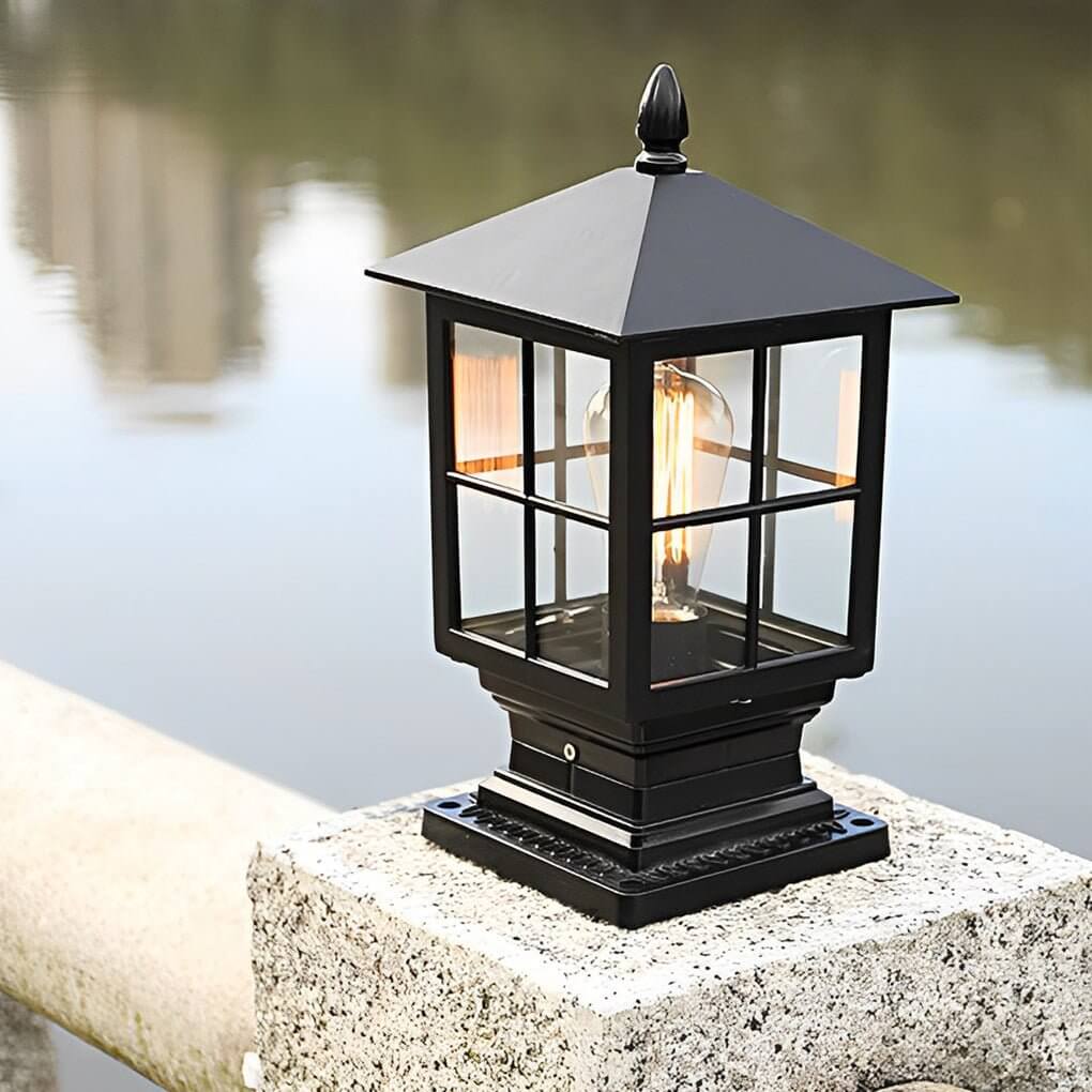 CHARLESTON SQUARE SOLAR PILLAR LANTERN WITH WATERPROOF DESIGN