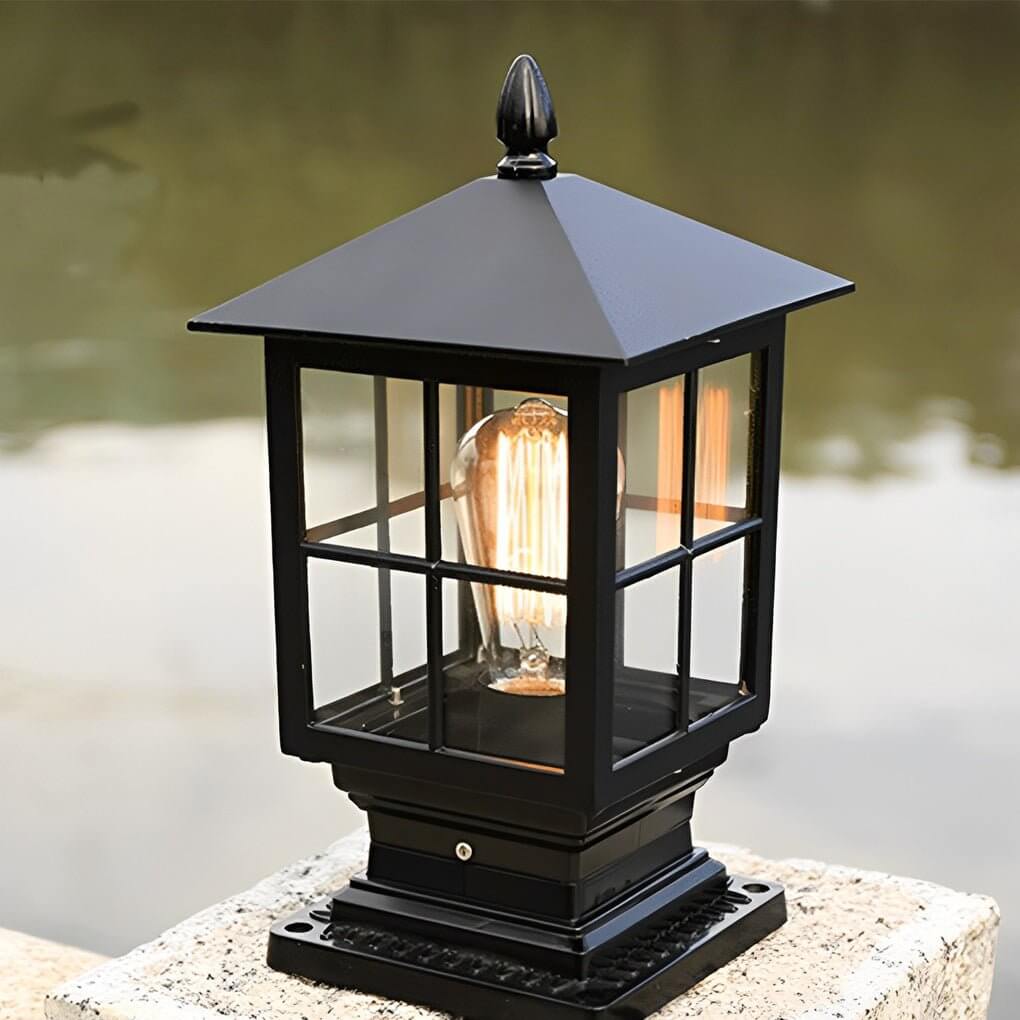 CHARLESTON SQUARE SOLAR PILLAR LANTERN WITH WATERPROOF DESIGN