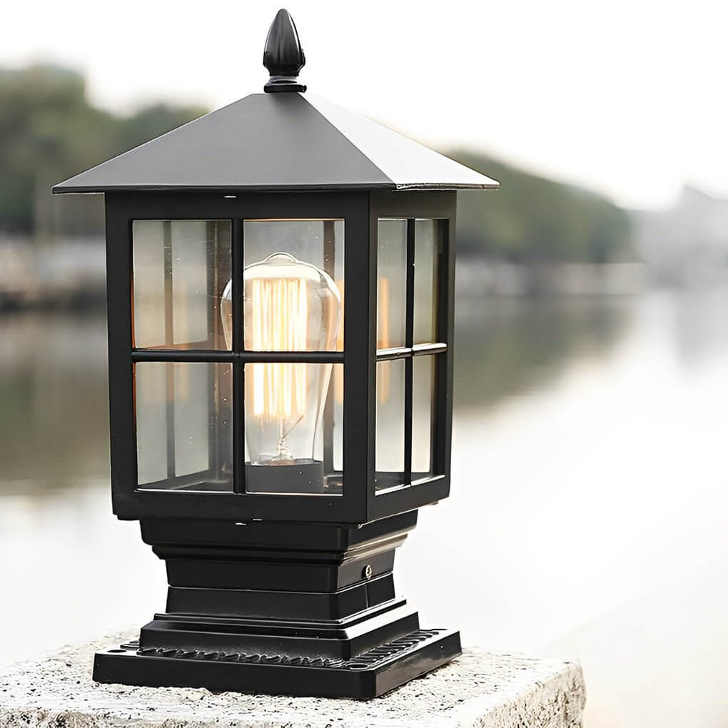 CHARLESTON SQUARE SOLAR PILLAR LANTERN WITH WATERPROOF DESIGN