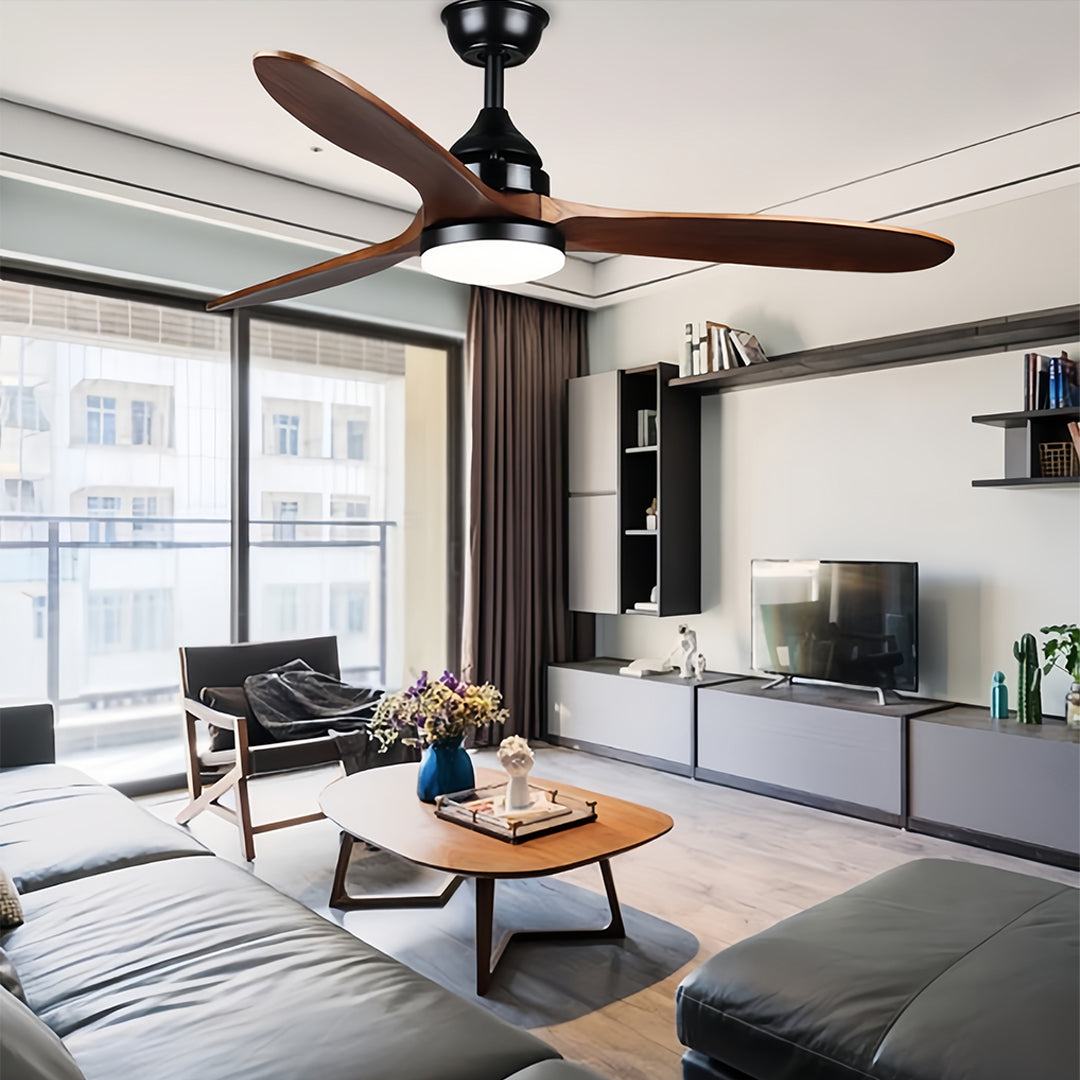 WINTERBOURNE WOODEN FLUSH MOUNT CEILING FAN WITH LIGHT AND SILENT DC MOTOR