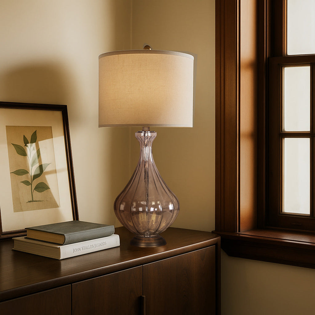 WINTHROP ARTISAN GLASS TABLE LAMP WITH TRADITIONAL LINEN SHADE
