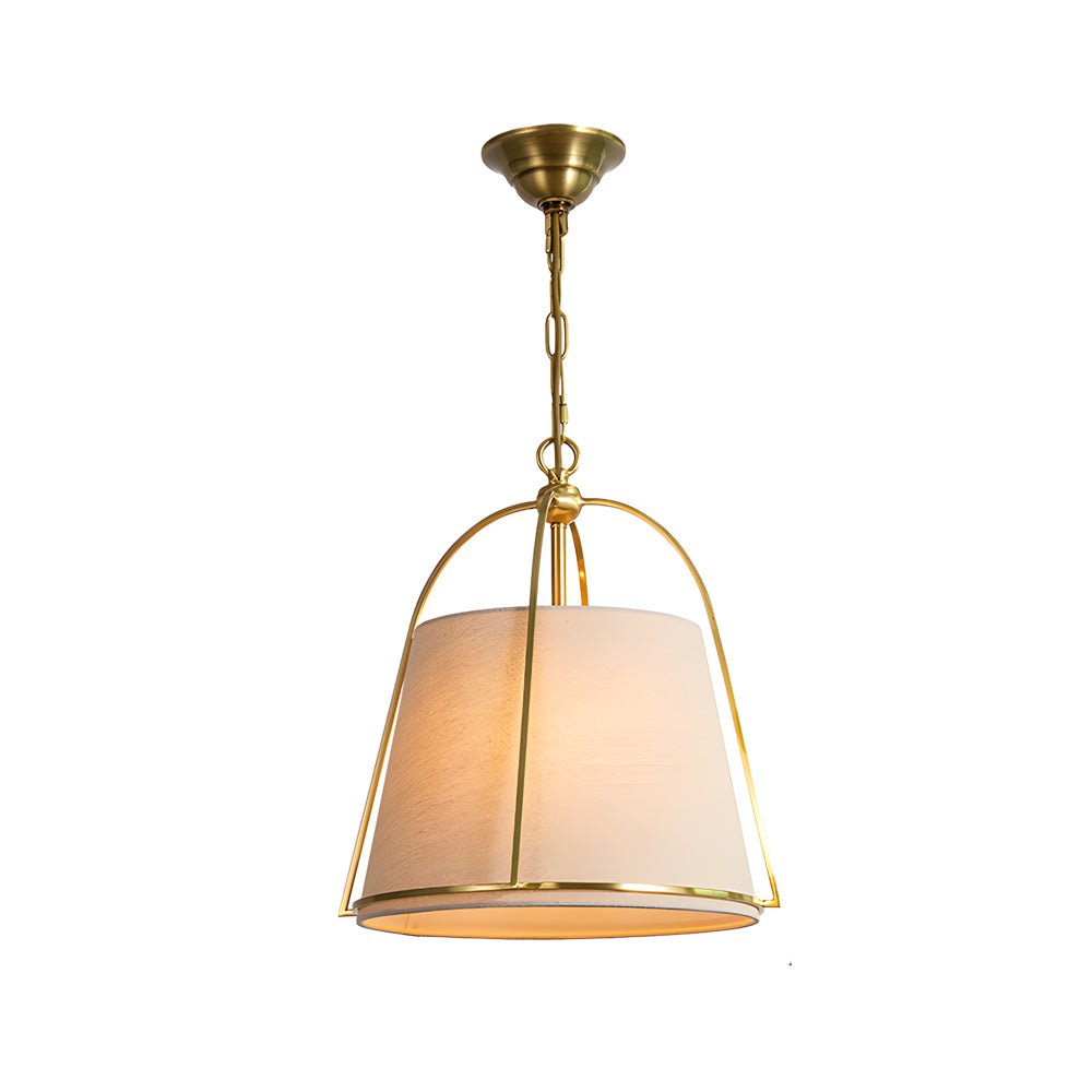 WINTHROP TRAPEZOIDAL GOLD PENDANT WITH WHITE TEXTILE SHADE